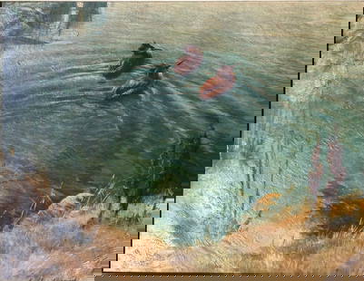 A Painting of A Pair of Ducks, Signed by Karl Ewald Olszewski (1884-1965): Oil on canvas, framed, signed by the artist, Karl Ewald Olszewski (1884-1965), a German painter who trained at the Academy of Fine Arts in Munich under the guidance of Ludwig von Herterich and Hugo vo