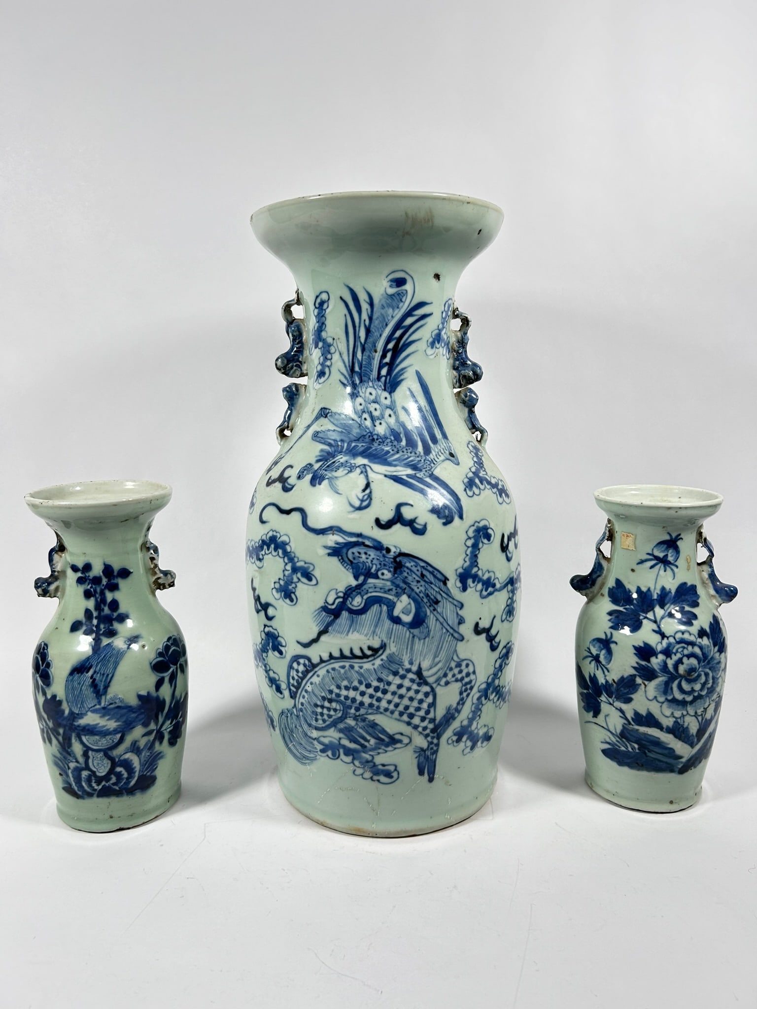 A Group of Three Chinese Underglaze-Blue Celadon-Glazed Vases (1 of 20)
