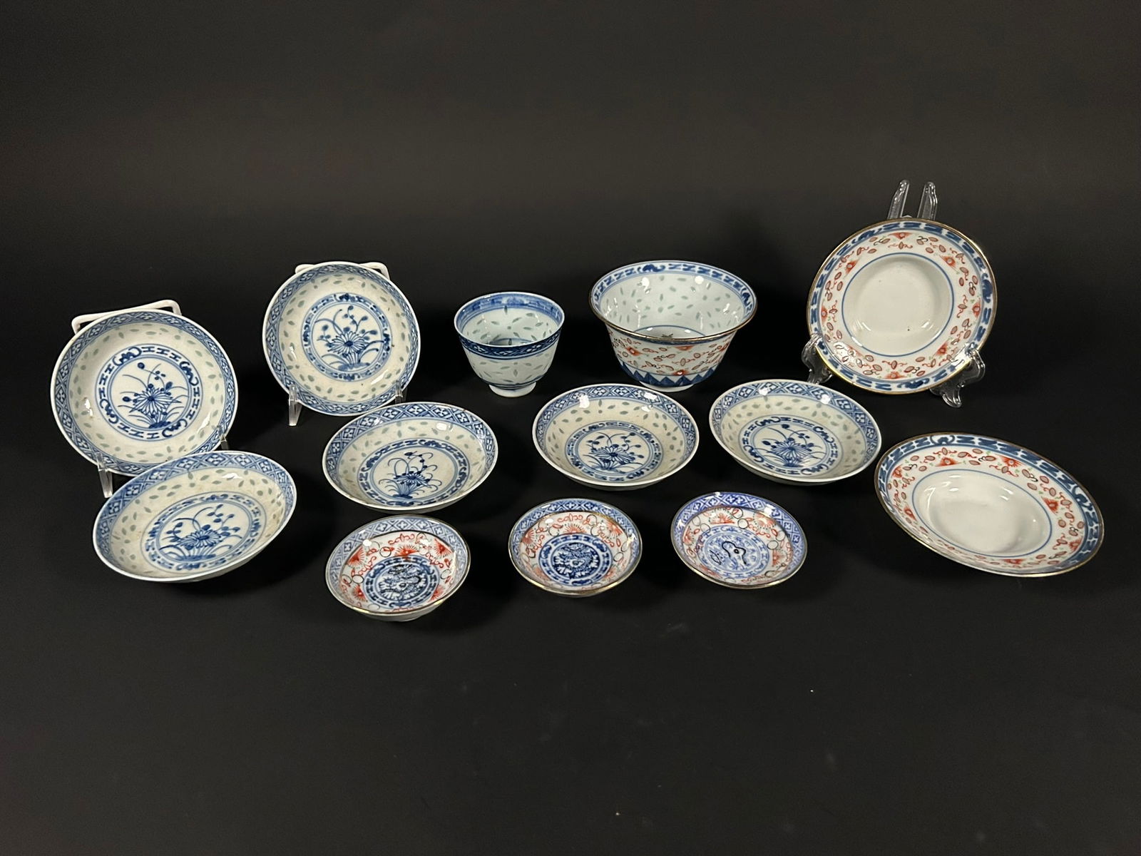 A Group of Thirteen Chinese 'Rice-Pattern' Porcelain Wares, Late Qing Dynasty (1 of 11)
