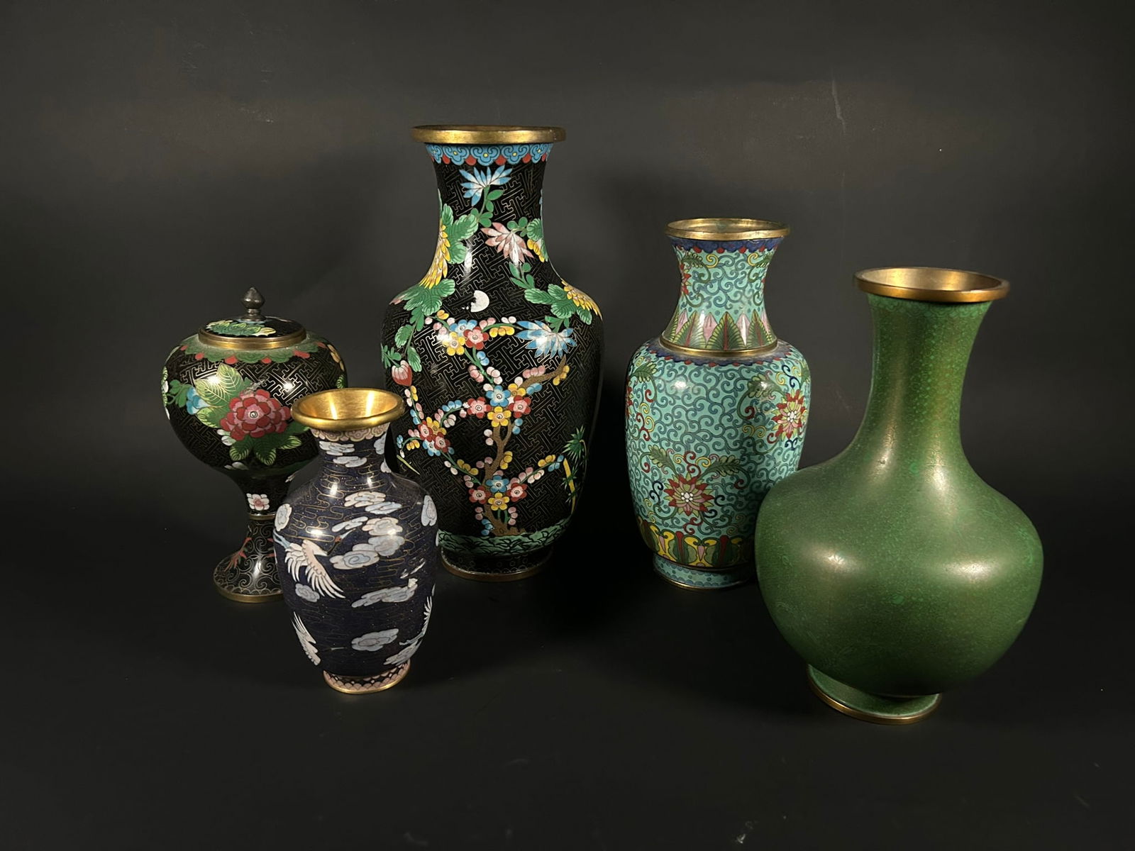A Group of Five Chinese Cloisonne Enamel Vases, 20th Century (1 of 20)