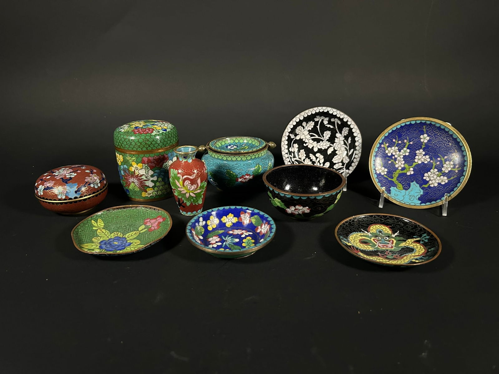 A Group of Ten Chinese Cloisonne Enamel Wares (1 of 16)