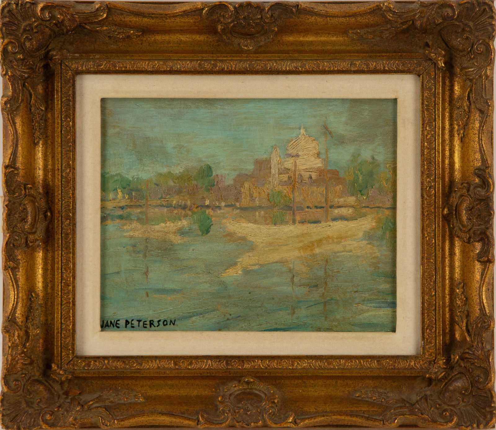 Jane Peterson (American, 1876-1965) Waterscape Oil On Board: Medium: Oil On Board Painting Size: 8 x 10 inches Frame Size: 13 x 15 inches Condition: This artwork is in good overall condition for its age. Signature: Signed Artist: Jane Peterson ( American, 1876