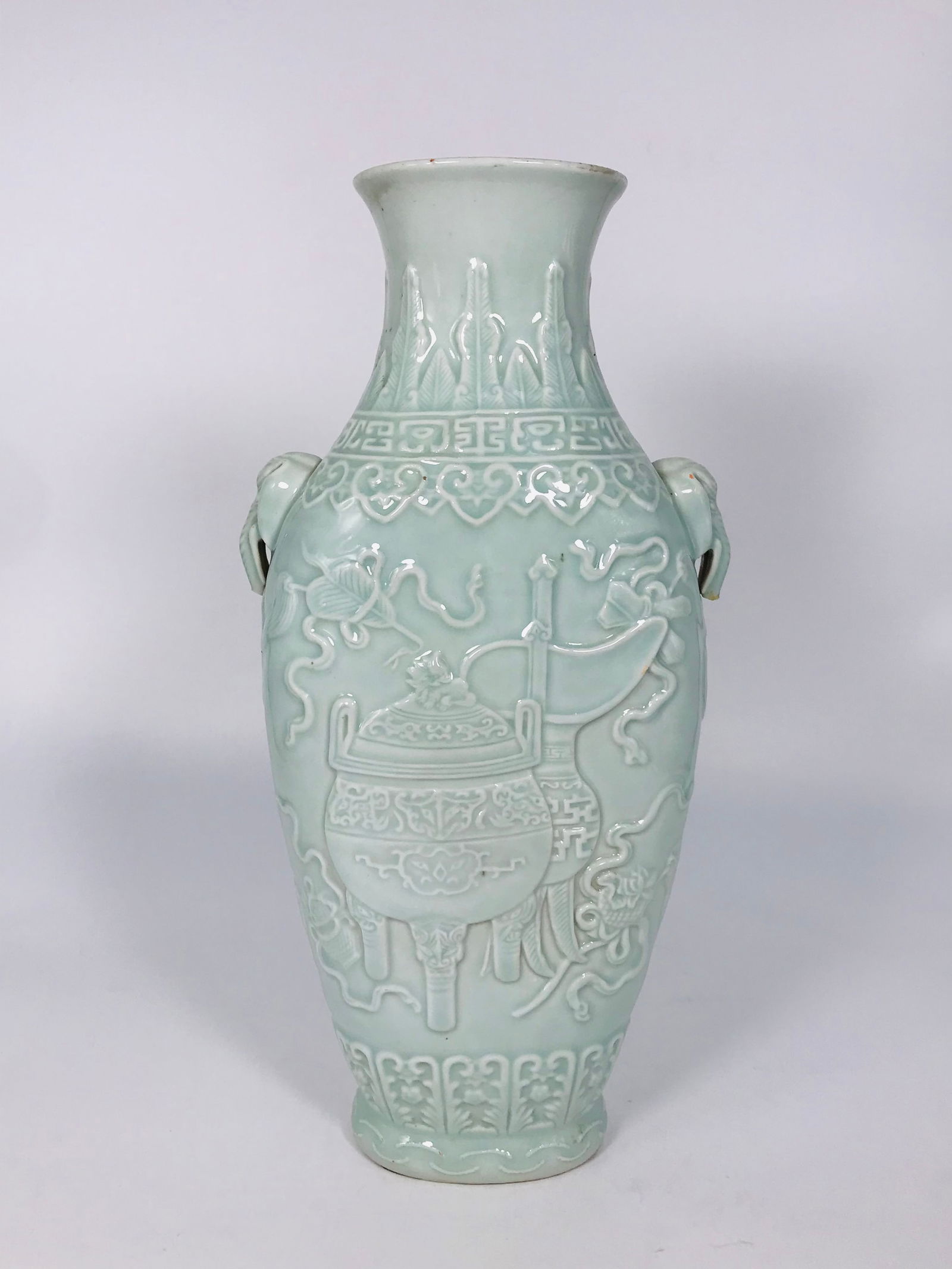 A Chinese Celadon-Glazed Two-Handled Vase, Republic Period (1 of 10)