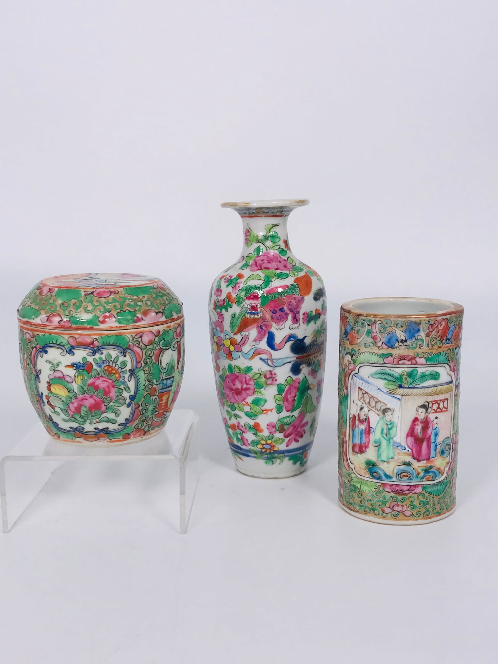 A Group of Three Chinese Famille Rose Gilt-Decorated Wares, Qing Dynasty (1 of 7)