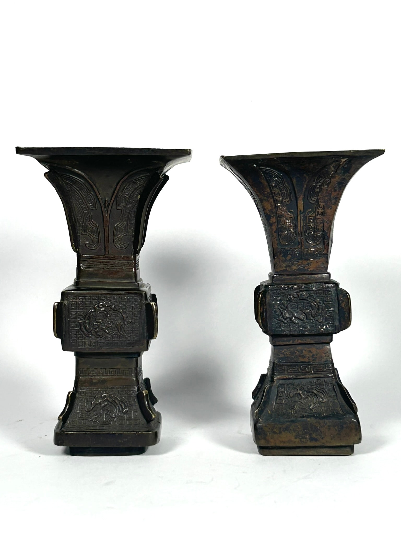 Two Chinese Bronze Archaistic Gu-Form Vases (1 of 9)