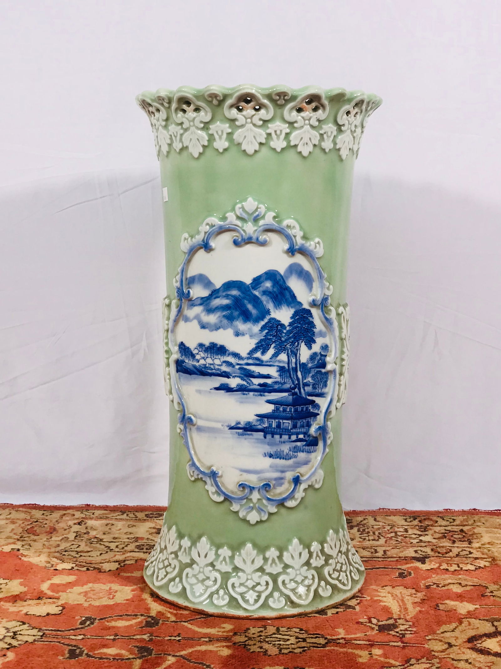 A Japanese Celadon-Glazed 'Medallion' Umbrella Stand (1 of 14)