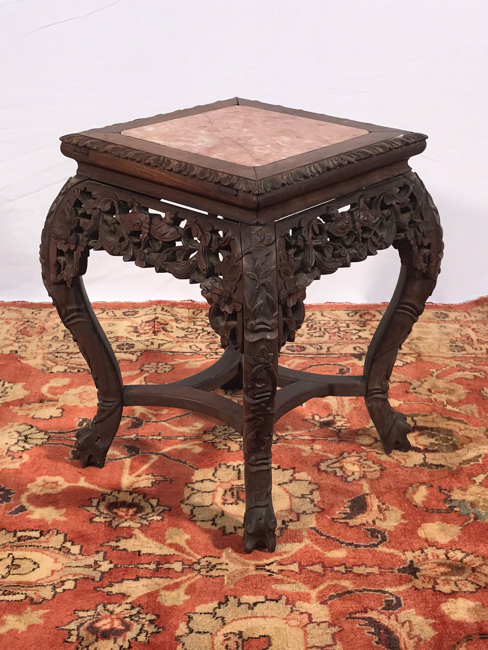 A Chinese Hongmu Marble-Inset Square Stool (1 of 9)