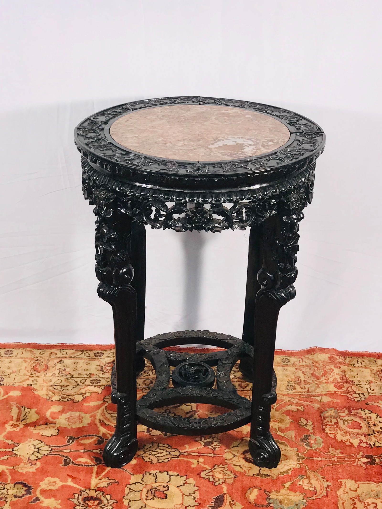 A Chinese Round Wood Table With Marble Top, Qing Dynasty (1 of 9)