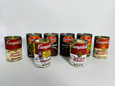 A Group of Eight Signed Campbell/Del Monte Cans, After Andy Warhol