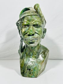 A Zimbabwe Carved Green Marble Male Bust, by Edward Ndoro