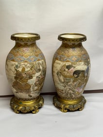 A Japanese Satsuma Smaller Pair Vases