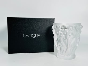 A Lalique France Small Crystal Bacchantes Vase