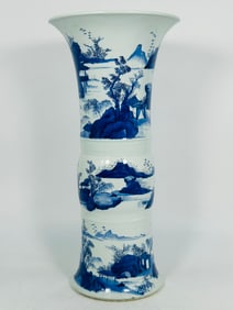A Chinese Blue and White Gu-Form 'Landscape' Beaker Vase, Kangxi Period