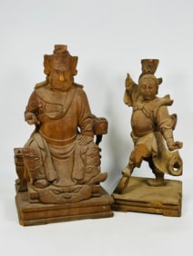Two Chinese Carved Wood Figures