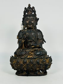 Sotheby's Provenance: A Gilt-Lacquer Bronze Seated Figure of Guanyin, Late Ming Dynasty