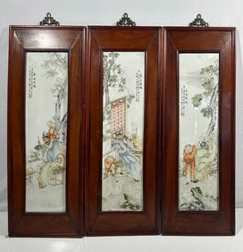 A Set of Three Famille Rose 'Figural' Plaques Attributed to Wang Qi, Republic Period