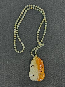 A Chinese Jade Pandent with 18K Gold Hook and Jade Neckless