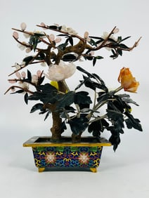 A Chinese Stone Bonsai Tree in Cloisonne Enamel Jardiniere