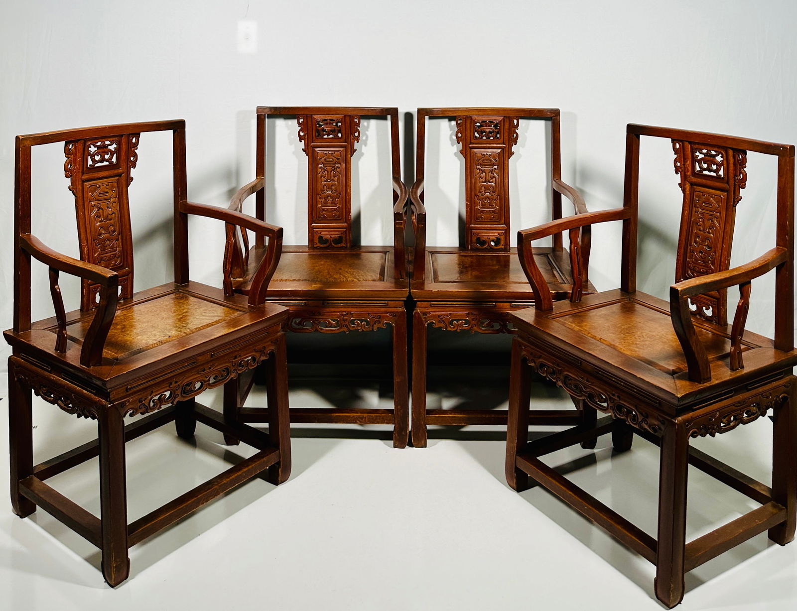 A Group of Four Chinese Hardwood Chairs with Sakura Wood Sitting panel (1 of 15)