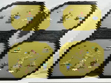 A Pair of Chinese Cloisonne Enamel and Hardstone-Inlaid Panels