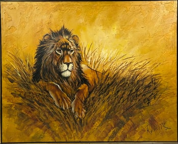 A Painting of Lion, with A Signature R. Delongprie