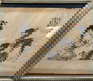 A Painting of a Girl and A Deers, Signed by the Artist