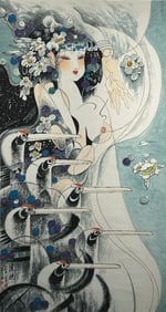 A Chinese Painting of A Lady and Ibis, Zuo Jianzhong