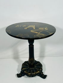 A Mother-Of-Pearl Inlaid Black Lacquer Round Table