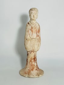 A Painted Pottery Standing Court Lady, Han Dynasty or Later
