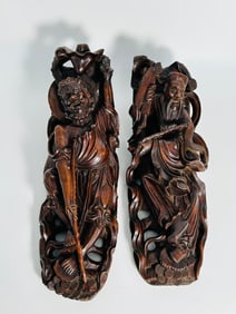 Two Chinese Boxwood Carved Figures of 'Eight Immortals'