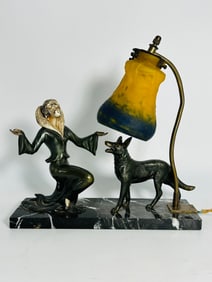 A Muller Fres Lunville Lamp with Bronze and Marble Base