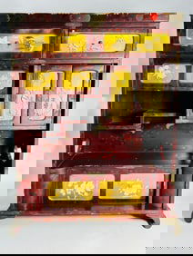 A Japanese Mother-of-Pearl and Bone Inset Lacquared Wood Cabinet