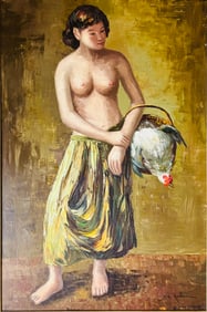 A Japanese Painting of a Naked Farm Girl