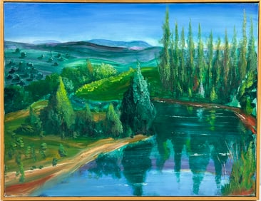 A Painting of River and Landscape, Signed by L. Dinkin