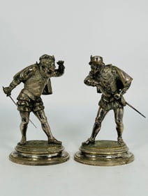 A Pair of Emile Guillemin Renaissance Bronze with Silver Patina Sculptures of Duellists, 19th