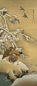 A Japanese Painting of Birds on Tree after Snow