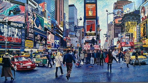 A Print of Urban Landscape Time Square, Signed Stephen Hay