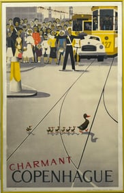 A Vintage Danish Modern Lithograph Print Viggo Vagnby Travel Poster 'Charmant Copenhagen', 1953