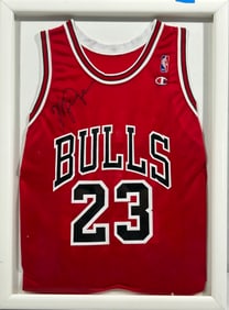 A Chicago Bulls Jersey with Signature Michael Jordan