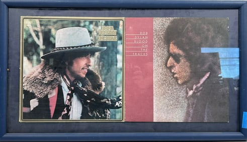 A Framed Two Original Vinyl Record Covers of Bob Dylan