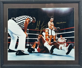 A Photo Print of George Foreman VS Muhammad Ali, with Two Signatures