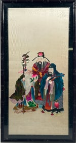 A Chinese Embroidered Silk 'Fu Lu Shou' Panel