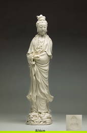 A Chinese Dehua Standing Figure of Guanyin, Impressed He Chaozong Mark, 17th Century