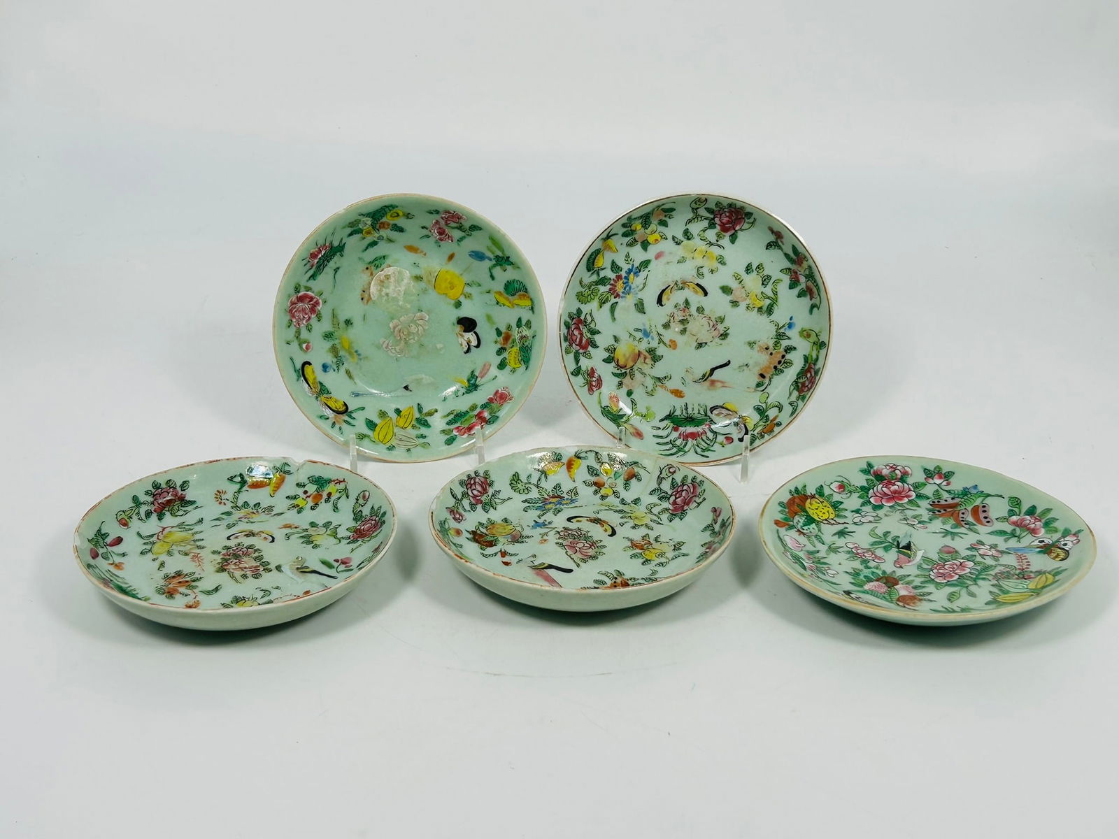 A Group of Five Chinese Famille Rose Turquoise-Ground Dishes (1 of 7)