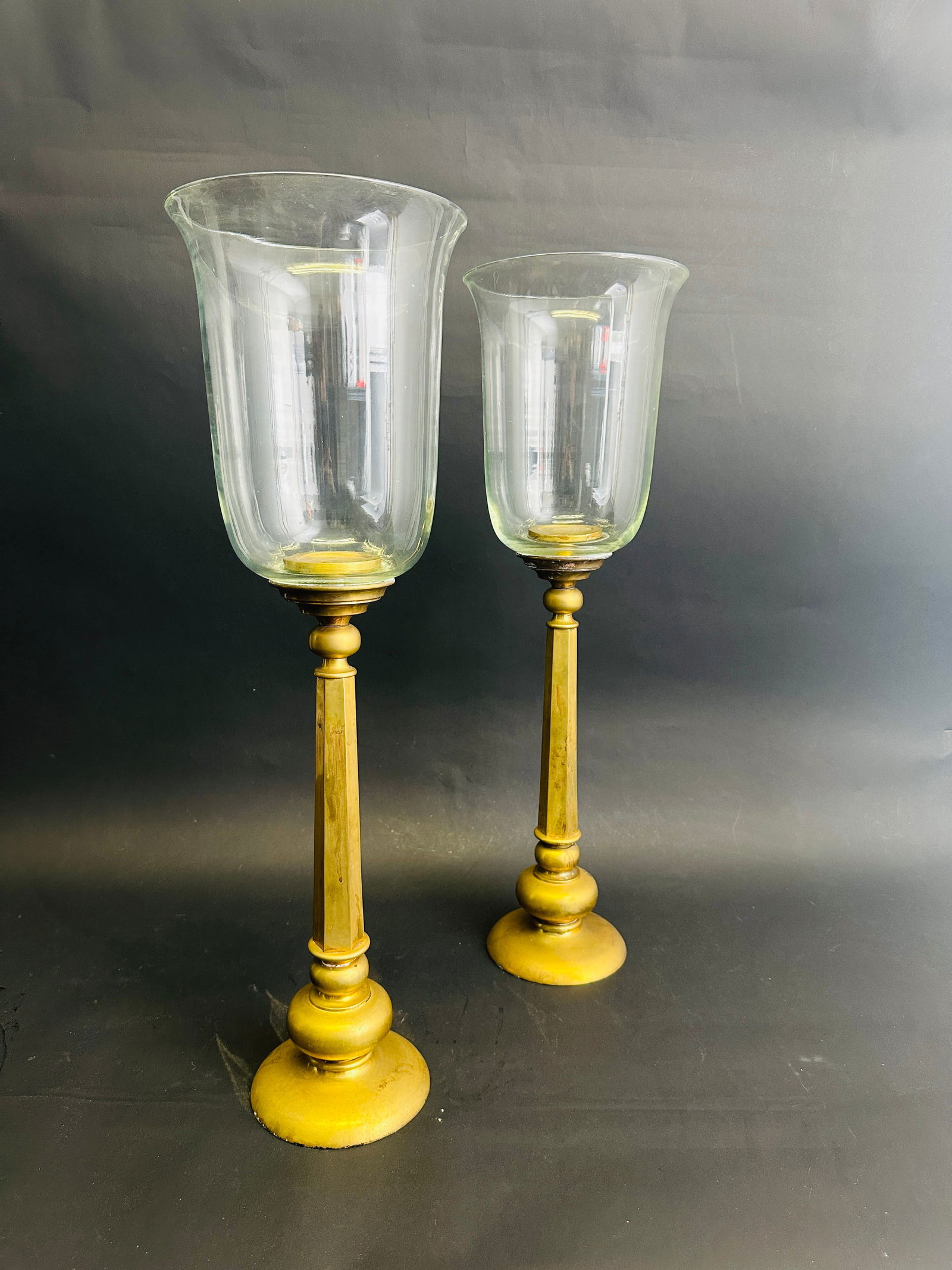 A Set of Two Large 1995 Chapman Brass Hurricane Candle Holders (1 of 11)