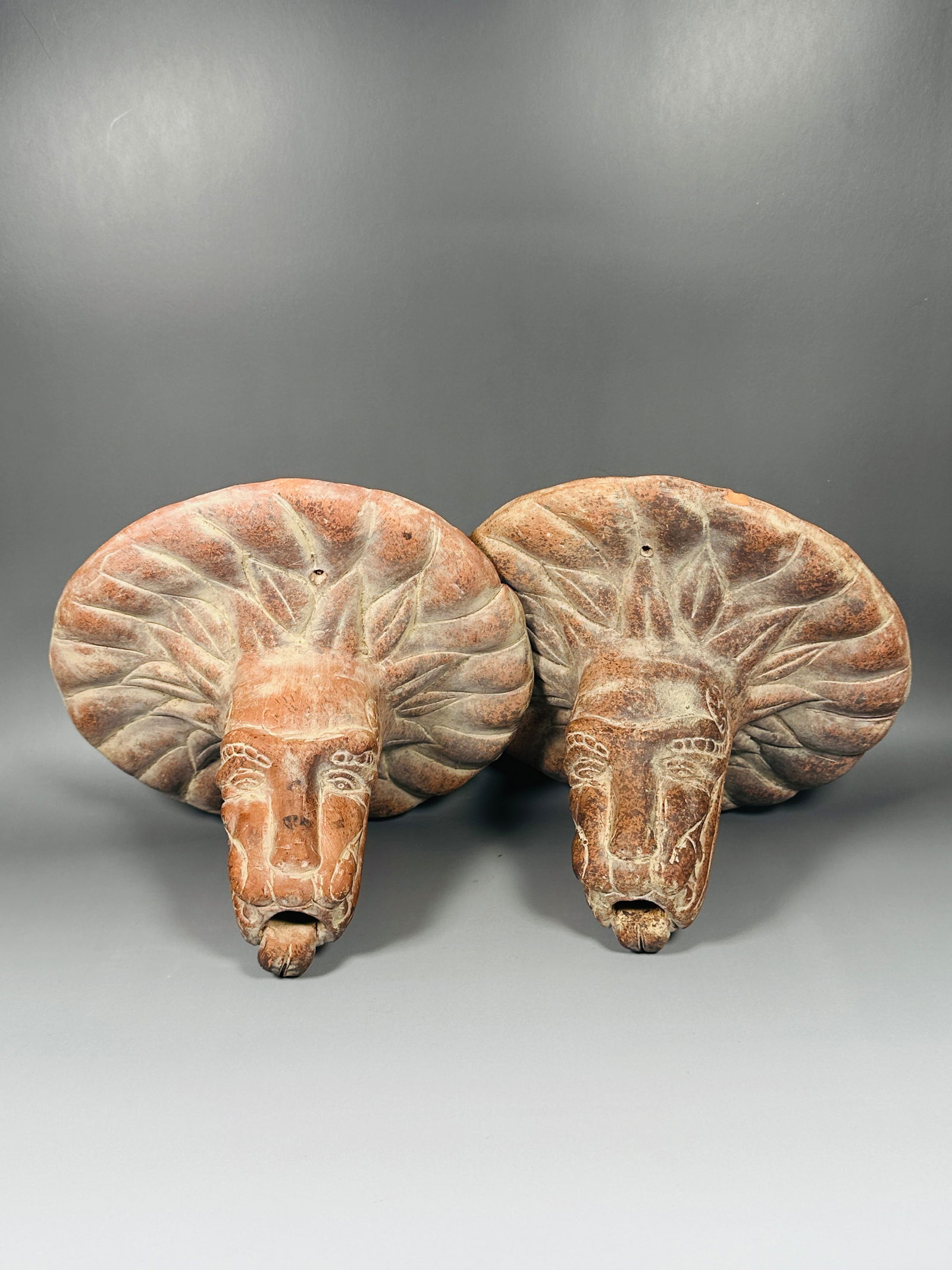 A Pair of Pottery Wall Hanging Decoration of Serpent Head of Quetzalcoatl (1 of 9)