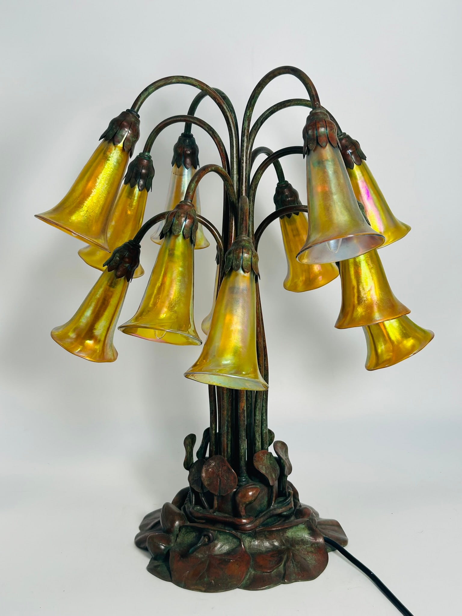 A Twelve-Light 'Lily' Table Lamp, Tiffany Studios Mark