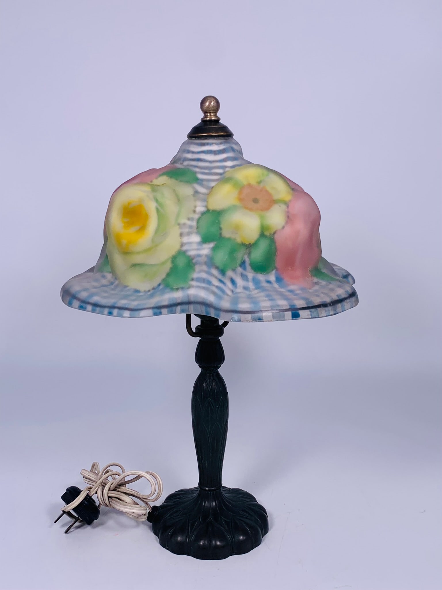 An Antique Pairpoint Table Lamp with Reverse Floral Painted Glass Shade (1 of 9)