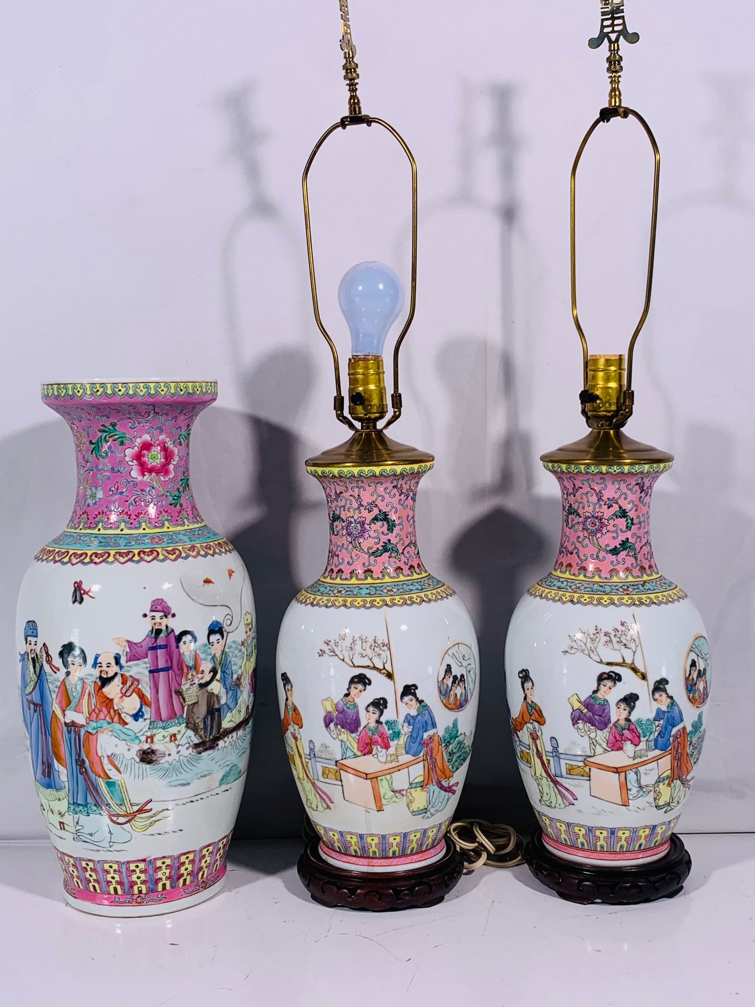 A Group of Three Chinese Famille Rose Vases, 20th Century (1 of 9)