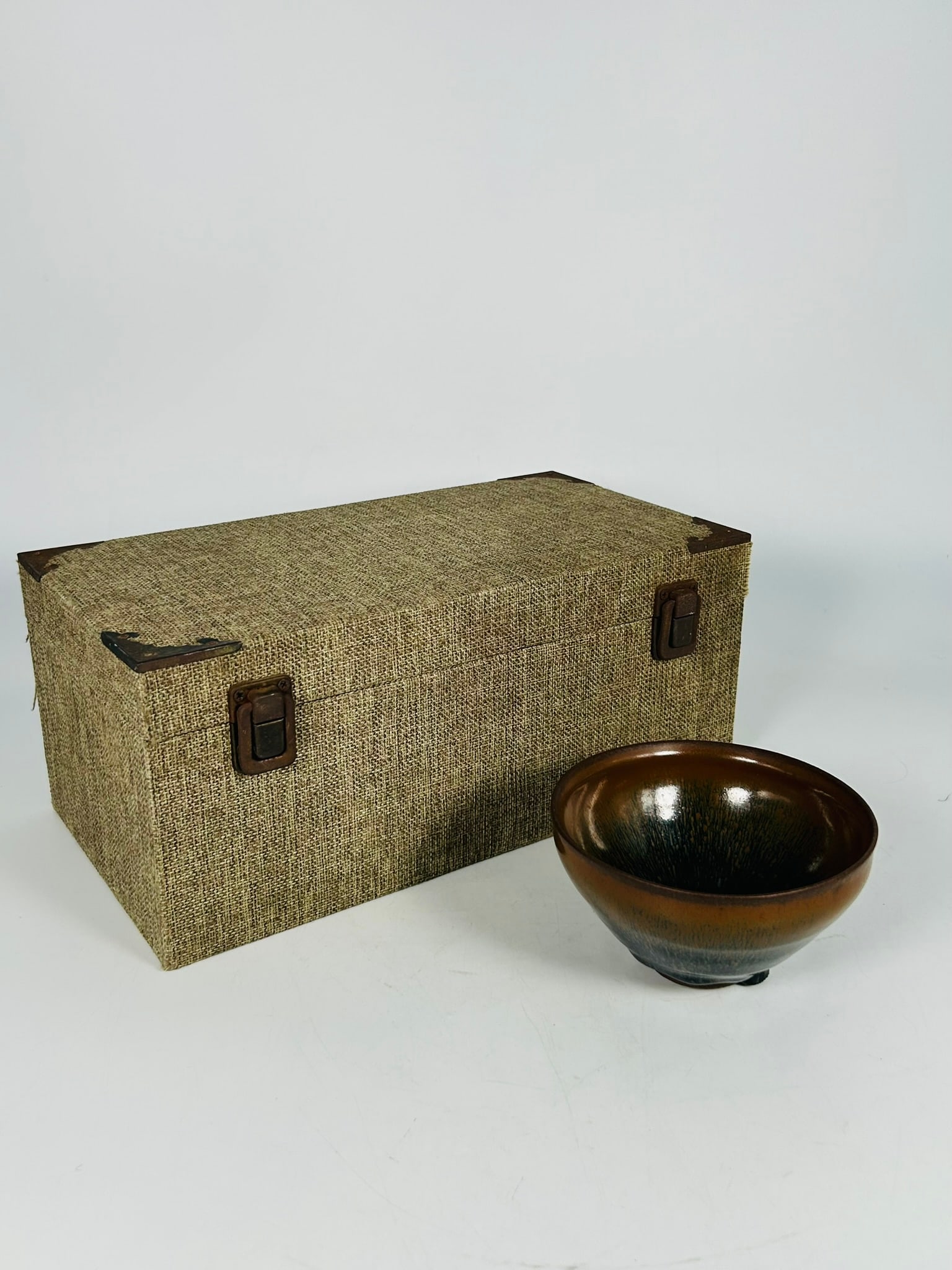 A Chinese Jian 'Hare's Fur' Tea Bowl: 2.3/4 in. high, 4.3/4 in. wide. Cloth box.
